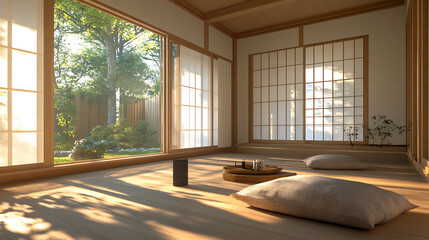Poster - Japandi, scandinavain interior design of modern living room