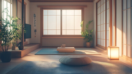 Poster - Japandi, scandinavain interior design of modern living room