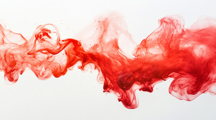 Poster - A horizontal view of red ink swirling in water against a plain white background in a studio shot