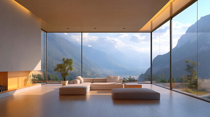 Poster - Japandi minimalist interior design of modern living room, home
