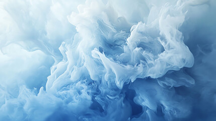 Poster - Mixture of white and blue paints, abstract art, ink, bright colors, abstractionism, liquid, fluid, stains, blue sea foam, ocean breeze, sea, curl, waves, marble pattern, 3d artwork raster background