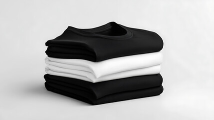 Poster - Mockup stack of folded square t-shirts, black and white