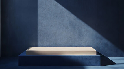 Poster - Mockup with an empty podium and blue background for product presentation