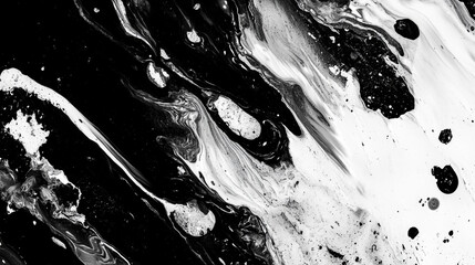 Poster - Monochrome abstract art featuring swirling patterns of black and white paint textures in a diagonal flow