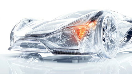 Fototapete - Modern cars' technological underpinnings futuristic concept (wireframe frontal intersection) with three-dimensional illustration