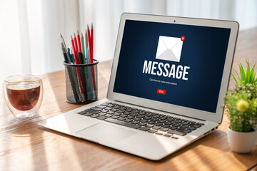 Poster - email notification message showing on computer screen snugly. digital marketing message information 