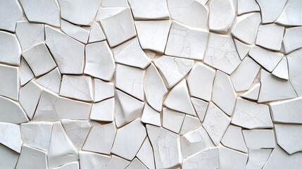 Poster - Close up of a white mosaic tile pattern with irregular shapes and dark grout lines creating texture