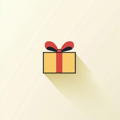 Poster - Minimalist logo design featuring a gift box with a ribbon against a joyful holiday background in soft, elegant hues