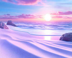 Wall Mural - serene sunset over a tranquil beach with pastel sky and gentle waves
