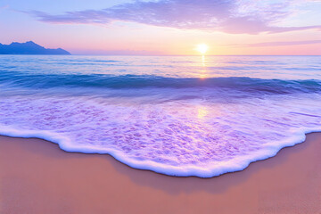 Wall Mural - serene sunset over calm ocean waves gently lapping a sandy beach