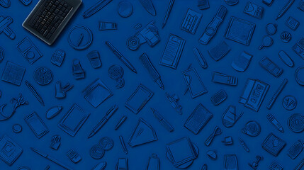 Poster - Abstract Blue Graphic Design Pattern With Various Digital Objects