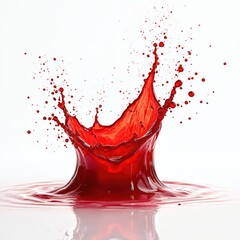 Aufkleber - Red water splash isolated white. High-speed photo captures liquid motion. Dynamic water crown splash creates perfect shape. For cocktail, juice, wine, drink, bar, party themes.