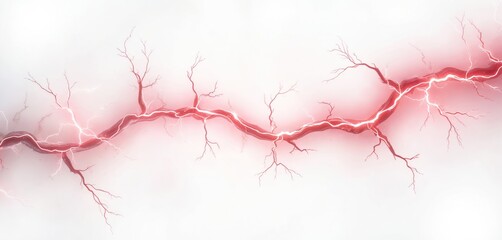 Poster - Red lightning strike illustration. Electric storm energy flash. Powerful, bright bolt of lightning. Electric phenomena, thunderstorm. Nature force. Abstract, graphic element. Dramatic visual. Weather