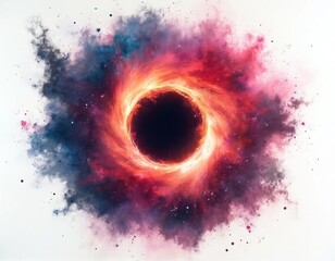 Poster - Black hole isolated white. Cosmic vortex, singularity in universe. Space exploration theme, deep space, astronomical objects. Energy, time, interstellar concept, science abstract.