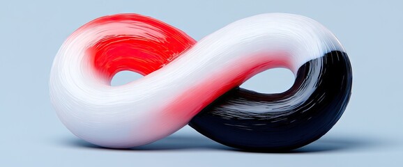 An infinity symbol is displayed with red, white, and black colors, on a pale blue background