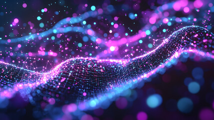Poster - Digital particles flowing abstractive waves virtual space motion graphics vibrant colors 3d perspective visualization concept