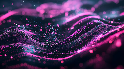 Poster - Abstract data flow and glowing digital particles virtual space digital art futuristic close-up technology concept