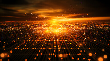 Poster - Glowing digital particles flowing through abstract data stream virtual environment graphic visualization futuristic perspective