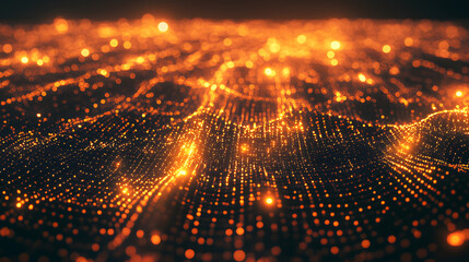 Poster - Dynamic data flow and glowing digital particles virtual space abstract visualization cyber environment aerial perspective