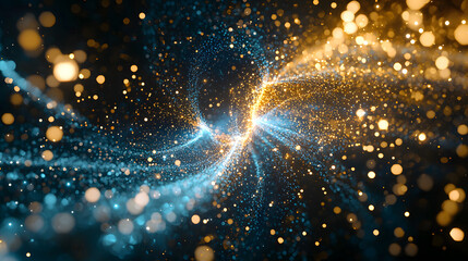Poster - Dynamic abstract data flow with glowing digital particles virtual space animation ethereal environment close-up view conceptual design