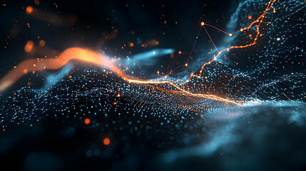 Poster - Abstract Glowing Particles Design With Orange And Blue Colors