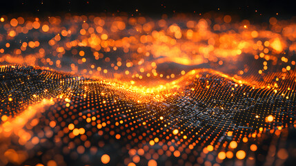 Poster - Digital particles flowing through abstract data waves virtual reality experience sci-fi theme futuristic environment close-up view