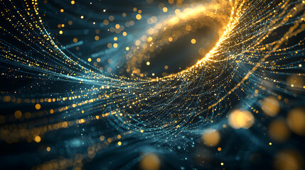 Poster - Dynamic abstract data flow with glowing digital particles virtual space digital art futuristic environment aerial view technology concept
