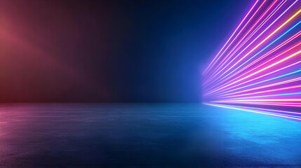 Poster - Vibrant Neon Light Lines On Dark Concrete Floor