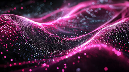 Poster - Dynamic waves of neural network data abstract visualization digital art illuminated environment close-up viewpoint
