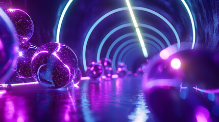 Poster - Augmented reality visualized through light and 3d effects virtual tunnel digital art futuristic environment