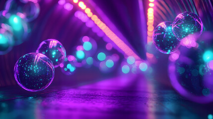 Poster - Augmented reality visualizations of ethereal bubbles in a futuristic tunnel digital art nighttime surreal concept