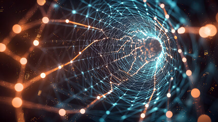 Poster - Blockchain cybersecurity and encryption visualized an abstract journey through digital networks and security concepts
