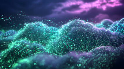 Poster - Cloud computing and decentralized systems visualization digital realm 3d graphics abstract environment futuristic concept