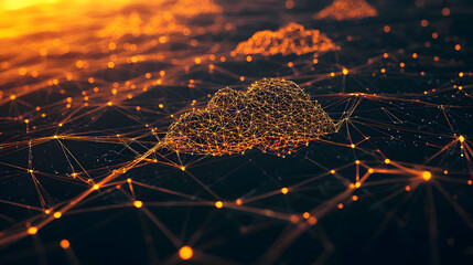 Poster - Visualizing cloud computing and decentralized systems in a digital landscape abstract environment technology concept
