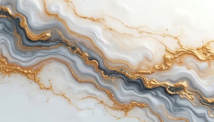 Poster - Luxury abstract art marble texture background. White and gold liquid oil colors mix. Modern wallpaper, bright pattern, waves, swirls, creative design for interior, decor, print, wallpaper.