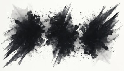 Aufkleber - Black watercolor grunge stains, lines set. Abstract banners, ink splatter, brushstrokes, decorative elements. Grimy, distressed illustration art for web design, graphic design, advertisement,