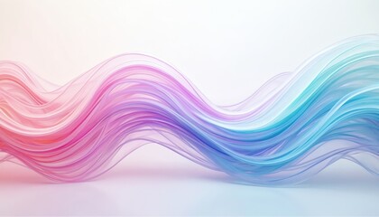 Poster - Abstract illustration of a neon wave shape on white background. Holographic 3d gradient with blue, pink, purple, yellow, green colours. Modern design element for tech, web, wallpaper, banner.