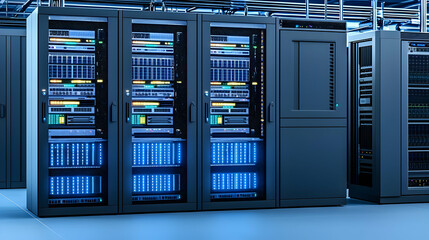 Poster - Modern Data Center Server Racks With Blue Lighting