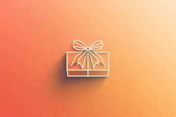 Poster - Minimalist gift box logo with ribbon and elegant shadow in a bright holiday background