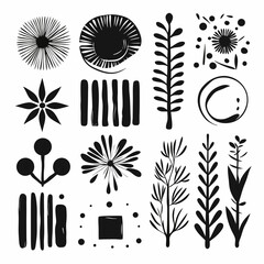 Fototapete - Abstract Black and White Pattern Elements: a collection of abstract black and white vector elements,perfect for design projects with geometric and natural shapes.