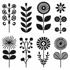 Poster - Floral Symphony in Monochrome: A collection of stylized floral illustrations showcases intricate designs, perfect for adding a touch of elegance and nature-inspired charm to any project.