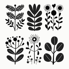 Poster - Black Botanical Illustration: A collection of stylized black botanical illustrations featuring various plant and floral designs, perfect for design projects. 