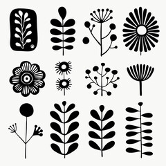 Poster - Botanical Graphic Collection: A collection of intricately designed, monochrome botanical illustrations featuring various floral elements.