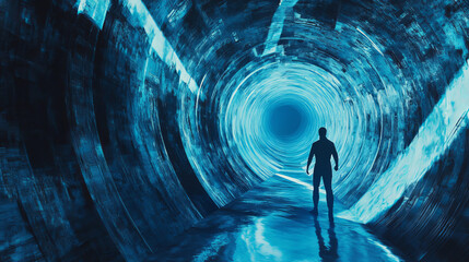 Poster - science background fiction interior rendering sci-fi spaceship corridors blue light,3d rendering