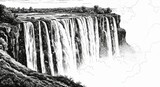 Black and White Victoria Falls Line Drawing