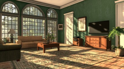 Poster - An interior design of a contemporary living room in 3D, illustrating a contemporary home interior in 3D.