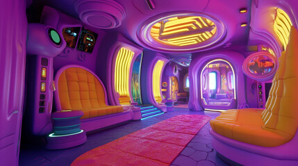 Poster - science background fiction interior room sci-fi spaceship corridors ,3d rendering