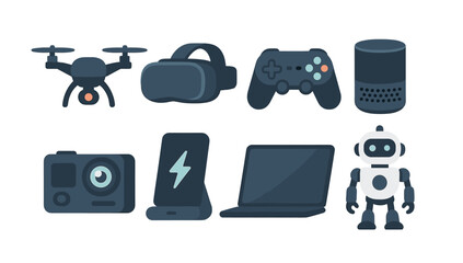 Poster - Modern technology gadgets collection featuring drones, vr, and robotics. Vector icons
