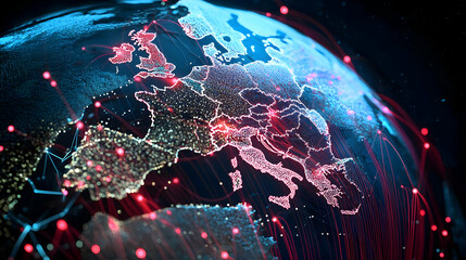Poster - Europe Globe Map Visualization Global Network