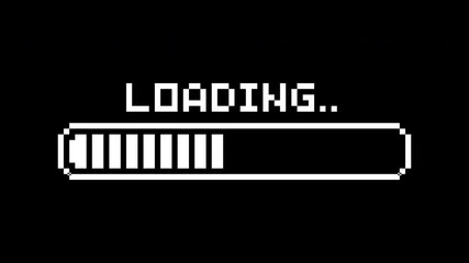Aufkleber - Pixel art loading animation, 8-bit retro game start, download bar screen. Pixelated progress animation. Loading from 0 to 100 percent. Video with transparent background. Alpha channel.